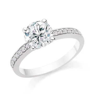 Rond Geslepen Solitaire Met Accent Echt Diamanten Trouwring 14K Witgoud