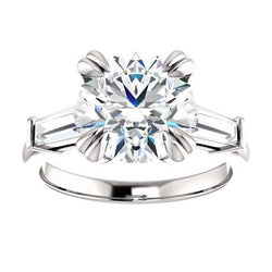 Ronde Met Baguette Natuurlijke Echte Diamant (Niet Labgekweekt) Drie Steen Ring Witgoud 2.30 Karaat