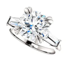 Afbeelding in Gallery-weergave laden, Rond Met Stokbrood Echt Diamanten Ring Met 3 Stenen Wit Goud 2,30 Karaat
