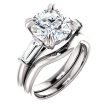 Afbeelding in Gallery-weergave laden, Rond Met Stokbrood Echt Diamanten Ring Met 3 Stenen Wit Goud 2,30 Karaat
