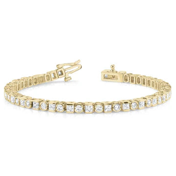 Rond & Prinses 7.35 Karaat Echt Diamanten Tennisarmband Geel Goud 14K