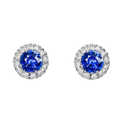 Ronde Ceylon Sapphire Diamond Cluster Earring Witgoud 2.30 Ct.
