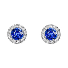 Afbeelding in Gallery-weergave laden, Ronde Ceylon Sapphire Diamond Cluster Earring Witgoud 2.30 Ct. - harrychadent.nl
