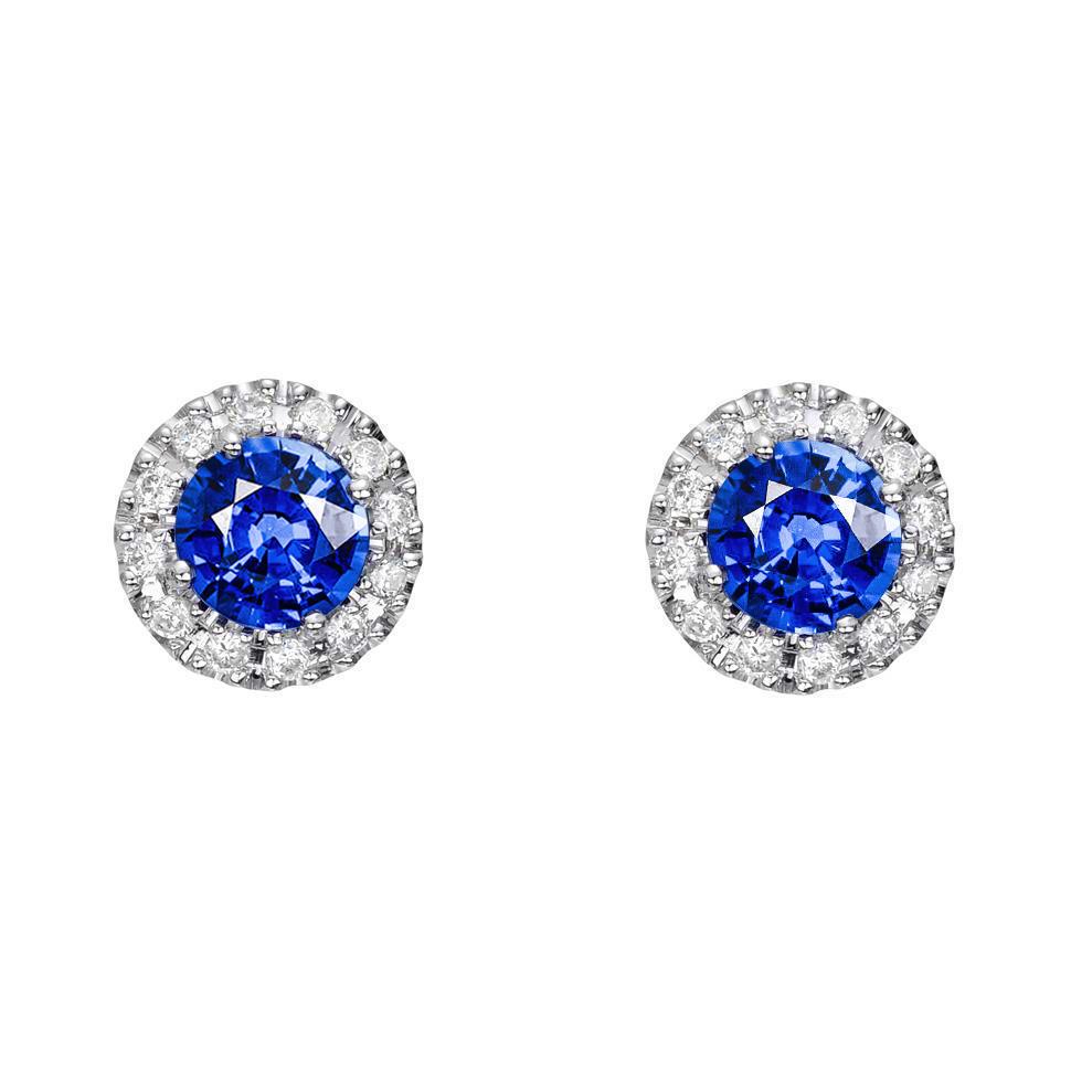 Ronde Ceylon Sapphire Diamond Cluster Earring Witgoud 2.30 Ct. - harrychadent.nl