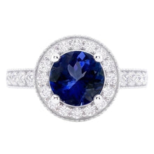 Afbeelding in Gallery-weergave laden, Ronde Ceylon Sapphire Halo Diamond Ring Witgouden Sieraden 1.5 Ct.
