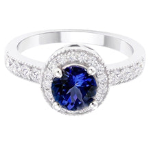 Afbeelding in Gallery-weergave laden, Ronde Ceylon Sapphire Halo Diamond Ring Witgouden Sieraden 1.5 Ct.
