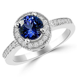 Ronde Ceylon Sapphire Halo Diamond Ring Witgouden Sieraden 1.5 Ct.