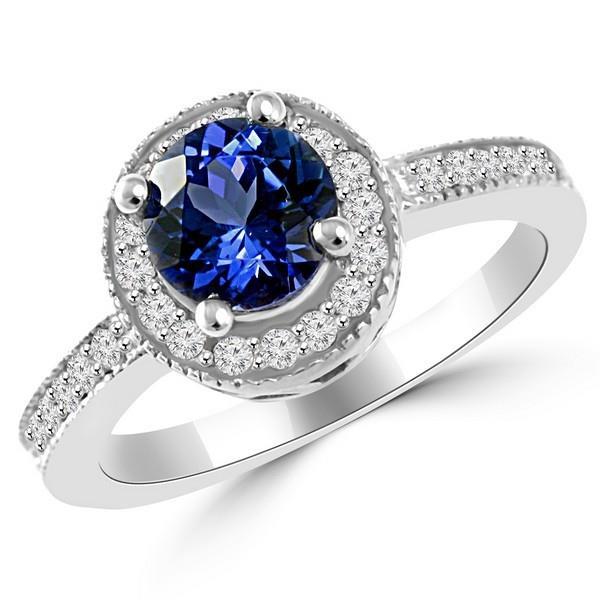 Ronde Ceylon Sapphire Halo Diamond Ring Witgouden Sieraden 1.5 Ct. - harrychadent.nl