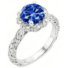 Afbeelding in Gallery-weergave laden, Ronde Ceylon saffier edelsteen Natuurlijke echte diamanten ( niet in een laboratorium gekweekt ) ring wit goud 14K 2.15 ct.
