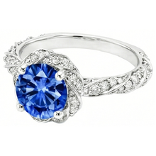 Afbeelding in Gallery-weergave laden, Ronde Ceylon saffier edelsteen Natuurlijke echte diamanten ( niet in een laboratorium gekweekt ) ring wit goud 14K 2.15 ct.

