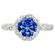 Afbeelding in Gallery-weergave laden, Ronde Ceylon saffier edelsteen Natuurlijke echte diamanten ( niet in een laboratorium gekweekt ) ring wit goud 14K 2.15 ct.
