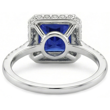 Afbeelding in Gallery-weergave laden, Ronde uit de aarde gewonnen diamanten Halo ring met Prinsesslijpsel blauwe saffier midden 6 karaat
