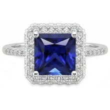 Afbeelding in Gallery-weergave laden, Ronde uit de aarde gewonnen diamanten Halo ring met Prinsesslijpsel blauwe saffier midden 6 karaat
