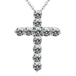 Ronde Diamanten Kruis Echt  Diamanten Hanger met Ketting 5,75 Karaat Witgoud