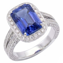 Afbeelding in Gallery-weergave laden, Ronde Diamond Halo Radiant Sapphire Ring Split Milgrain Shank 5 karaat
