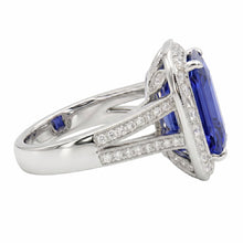 Afbeelding in Gallery-weergave laden, Ronde Diamond Halo Radiant Sapphire Ring Split Milgrain Shank 5 karaat
