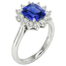 Afbeelding in Gallery-weergave laden, Ronde Halo IGI GECERTIFICEERDE Diamanten Asscher Geslepen Blauwe Saffier 6.50 Karaat Ring 14K Goud

