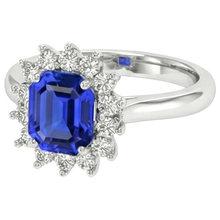 Afbeelding in Gallery-weergave laden, Ronde Halo IGI GECERTIFICEERDE Diamanten Asscher Geslepen Blauwe Saffier 6.50 Karaat Ring 14K Goud
