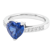 Afbeelding in Gallery-weergave laden, Ronde Natuurlijke echte diamant ( niet in het laboratorium gekweekt )en hart edelsteen ring natuurlijke blauwe saffier 2 karaat
