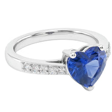 Afbeelding in Gallery-weergave laden, Ronde Natuurlijke echte diamant ( niet in het laboratorium gekweekt )en hart edelsteen ring natuurlijke blauwe saffier 2 karaat
