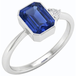 Ronde Natuurlijke echte diamant ( niet in het laboratorium gekweekt )en ring set blauwe saffier ring 1,75 karaat taps toelopende schacht