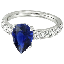 Afbeelding in Gallery-weergave laden, Ronde Natuurlijke echte diamant ( niet in het laboratorium gekweekt )en ring sieraden peervormige Sri Lankaanse saffier 4,50 karaat

