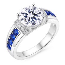 Afbeelding in Gallery-weergave laden, Ronde Natuurlijke uit de aarde gewonnen Diamant geaccentueerde Blauwe Saffierstenen Ring 3 Karaat

