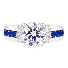 Afbeelding in Gallery-weergave laden, Ronde Natuurlijke uit de aarde gewonnen Diamant geaccentueerde Blauwe Saffierstenen Ring 3 Karaat
