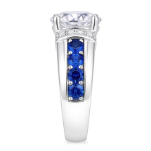 Afbeelding in Gallery-weergave laden, Ronde Natuurlijke uit de aarde gewonnen Diamant geaccentueerde Blauwe Saffierstenen Ring 3 Karaat
