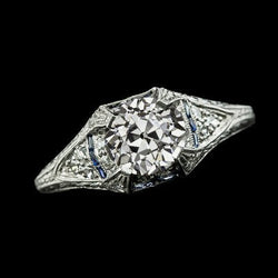 Ronde Old Mine Cut Echt Diamond & Baguette Blue Sapphire Ring 2,50 karaat