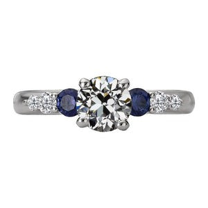 Ronde Old Mine Cut Echt Diamond & Blue Sapphire Jubileumring 5 karaat
