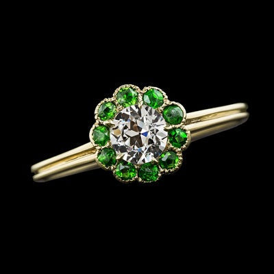 Ronde Oud geslepen Echt Diamanten & Groene Saffier Halo ring 2,50 Karaat 14K Goud