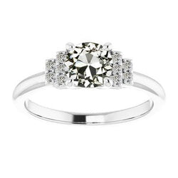 Ronde Old Mine Cut Natuurlijke uit de aarde gewonnen Diamanten Verlovingsring 14K Witgoud 3 Karaat