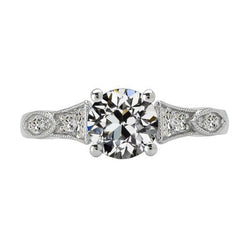 Ronde Oude Mijnwerker Echte Natuurlijke uit de aarde gewonnen Diamanten Ring 4 Karaat Vintage Stijl Milgrain