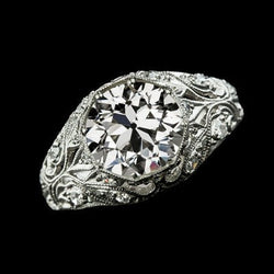 Ronde Oude Mijnwerker Echt Diamanten Ring Milgrain Vintage Stijl 3,50 Karaat
