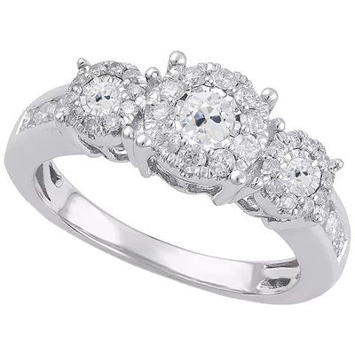 Ronde Oude Mijnwerker Echt Diamanten ring 3 Stenen Stijl 3 Karaat Witgoud