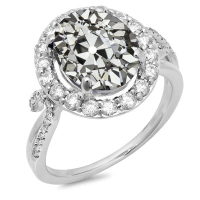 Ronde & Ovale Oude Geslepen Echt Diamanten Halo Ring Prong Set 10 Karaat Sieraden