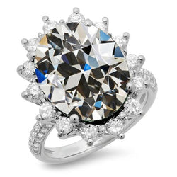 Ronde & Oval Old Mine Cut Natuurlijke Echte Diamant (Niet Labgekweekt) Halo Ring Bloemstijl 11 Karaat