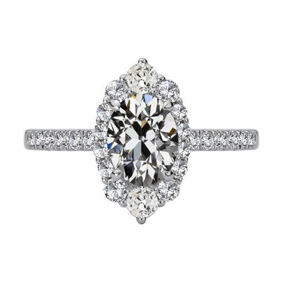 Ronde & Ovale Oude Mijnwerker Echt Diamanten Halo Verlovingsring 7,50 Karaat