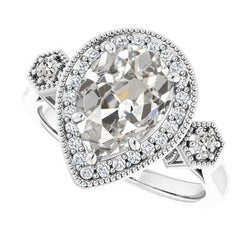 Echte Ronde & Peer Oud Mijn Geslepen Diamanten Ring 5 Prong Gezet 5.50 Karaat