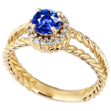 Afbeelding in Gallery-weergave laden, Ronde Saffier En Diamanten Fancy Ring 2 Karaat Geel Goud 14K
