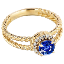 Afbeelding in Gallery-weergave laden, Ronde Saffier En Diamanten Fancy Ring 2 Karaat Geel Goud 14K
