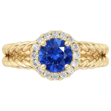 Afbeelding in Gallery-weergave laden, Ronde Saffier En Diamanten Fancy Ring 2 Karaat Geel Goud 14K
