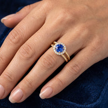 Afbeelding in Gallery-weergave laden, Ronde Saffier En Diamanten Fancy Ring 2 Karaat Geel Goud 14K
