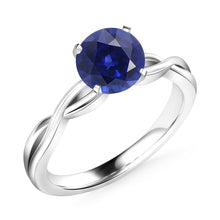 Afbeelding in Gallery-weergave laden, Ronde Solitaire Sapphire Ring Infinity Style Shank Goud 14K 2 Karaat
