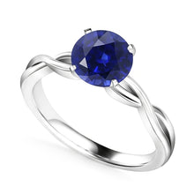 Afbeelding in Gallery-weergave laden, Ronde Solitaire Sapphire Ring Infinity Style Shank Goud 14K 2 Karaat
