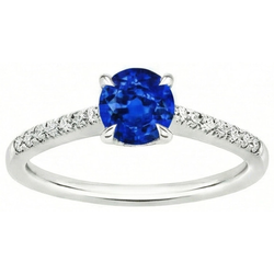 Ronde Sri Lanka Saffier Ring Diamanten Sieraden Wit Goud 14K