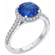 Afbeelding in Gallery-weergave laden, Ronde Sri Lanka blauwe saffier Halo Natuurlijke echte diamanten ( niet in een laboratorium gekweekt ) ring 2,20 karaat goud 14K
