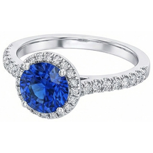 Afbeelding in Gallery-weergave laden, Ronde Sri Lanka blauwe saffier Halo Natuurlijke echte diamanten ( niet in een laboratorium gekweekt ) ring 2,20 karaat goud 14K
