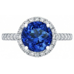 Ronde Sri Lanka blauwe saffier Halo Natuurlijke echte diamanten ( niet in een laboratorium gekweekt ) ring 2,20 karaat goud 14K